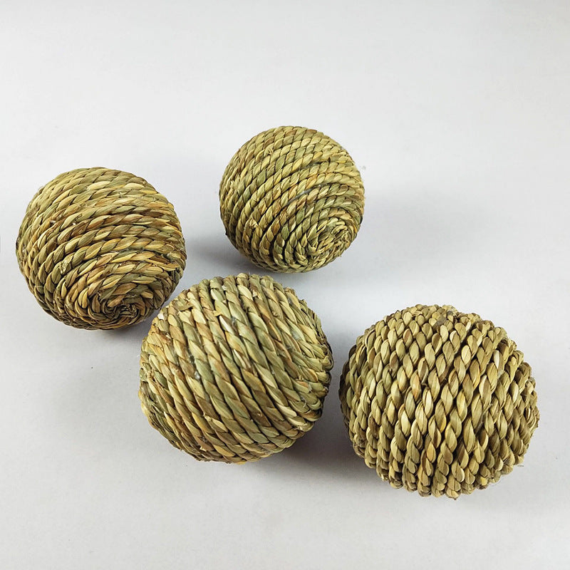 Grass Straw Woven Ball Chew Toys for Small Pets