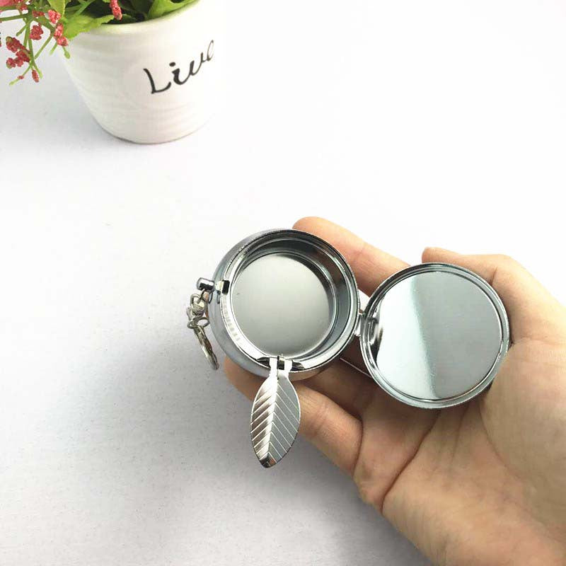 Mini Round Tobacco Box Keychain With Mirror Portable Metal Pendant