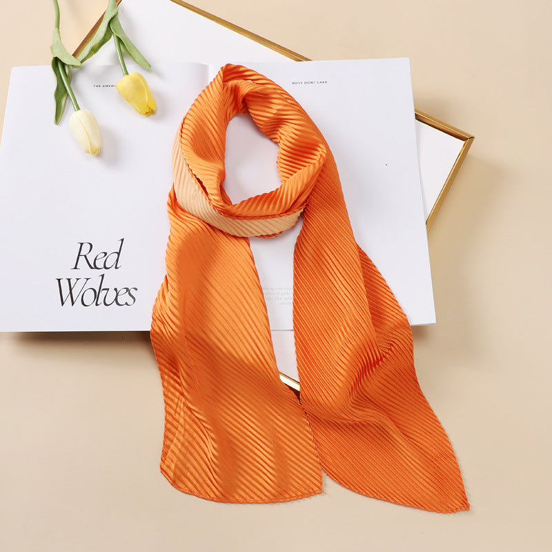 Solid Crinkle Ribbon Silk Scarf Neck Tie Headband