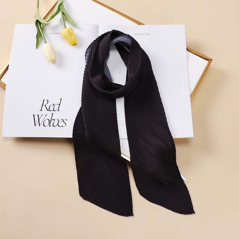 Solid Crinkle Ribbon Silk Scarf Neck Tie Headband