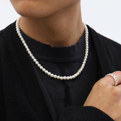 Men's Pearl Bead Necklace Strand Jewelry