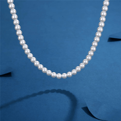 Men's Pearl Bead Necklace Strand Jewelry