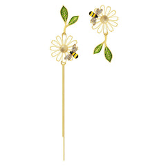 Daisy Leaf Bee Enamel Dangle Earrings 18K Plated