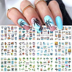 12pcs Palm Tree Nail Stickers Water Sliders Coconut Decals & Decorations