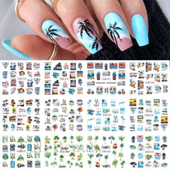 12pcs Palm Tree Nail Stickers Water Sliders Coconut Decals & Decorations