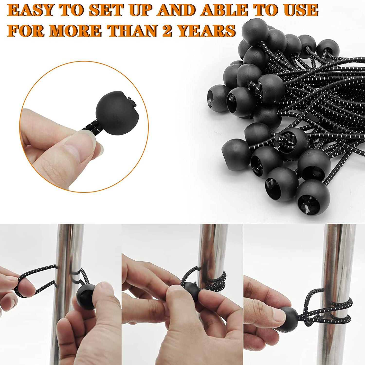 20pcs 15-24cm Bungee Cords with Balls for Camping Tents Tarp Canopy