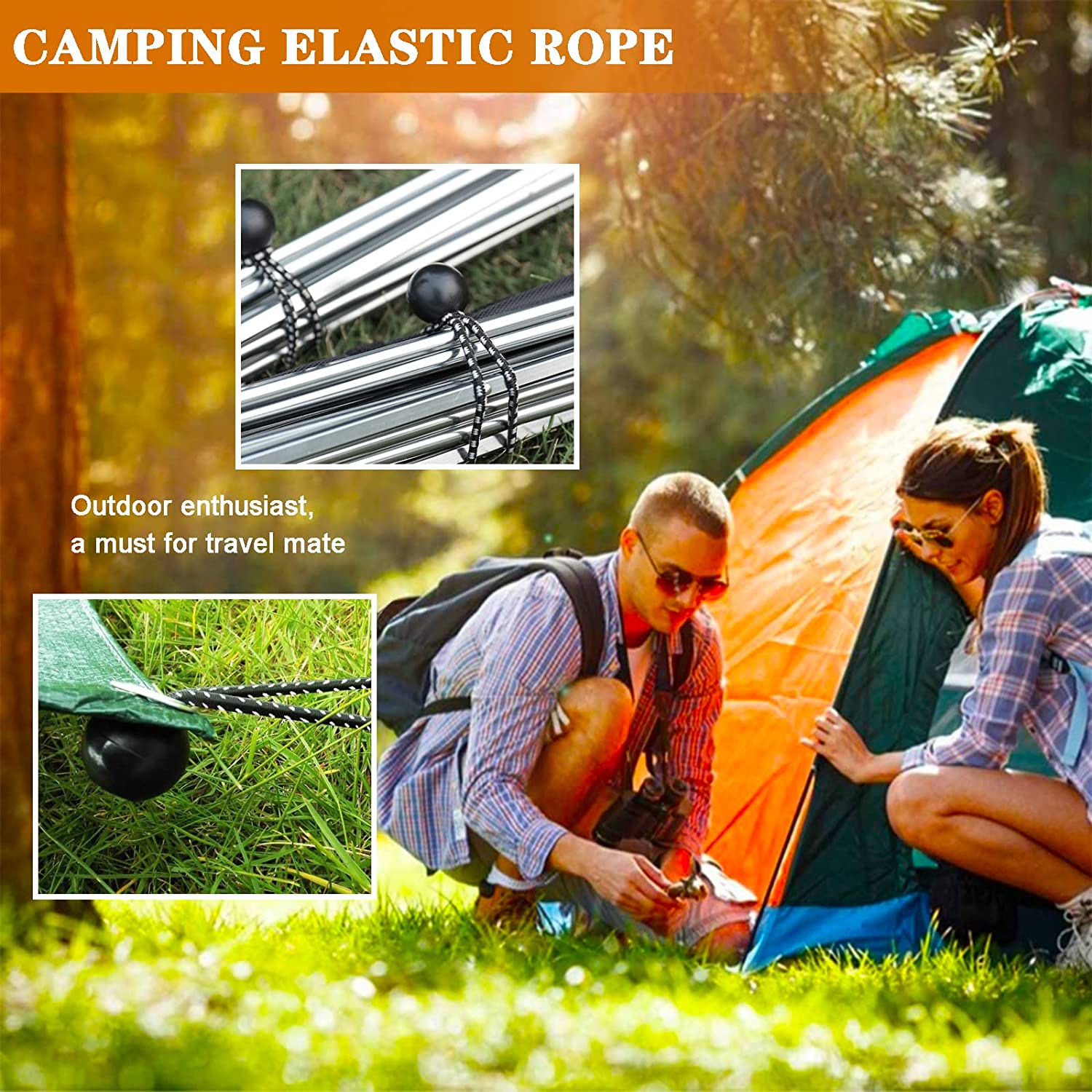 20pcs 15-24cm Bungee Cords with Balls for Camping Tents Tarp Canopy