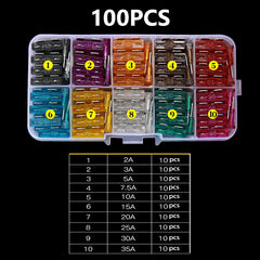 100pcs Car Fuse Assortment Set Auto Truck 2.5-35A With Box Clip