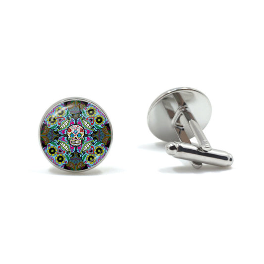 Men's Skeleton Pattern Round Metal Cufflinks