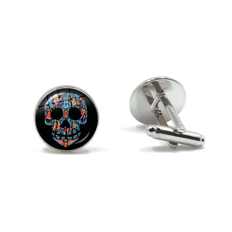 Men's Skeleton Pattern Round Metal Cufflinks
