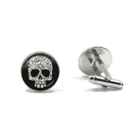 Men's Skeleton Pattern Round Metal Cufflinks