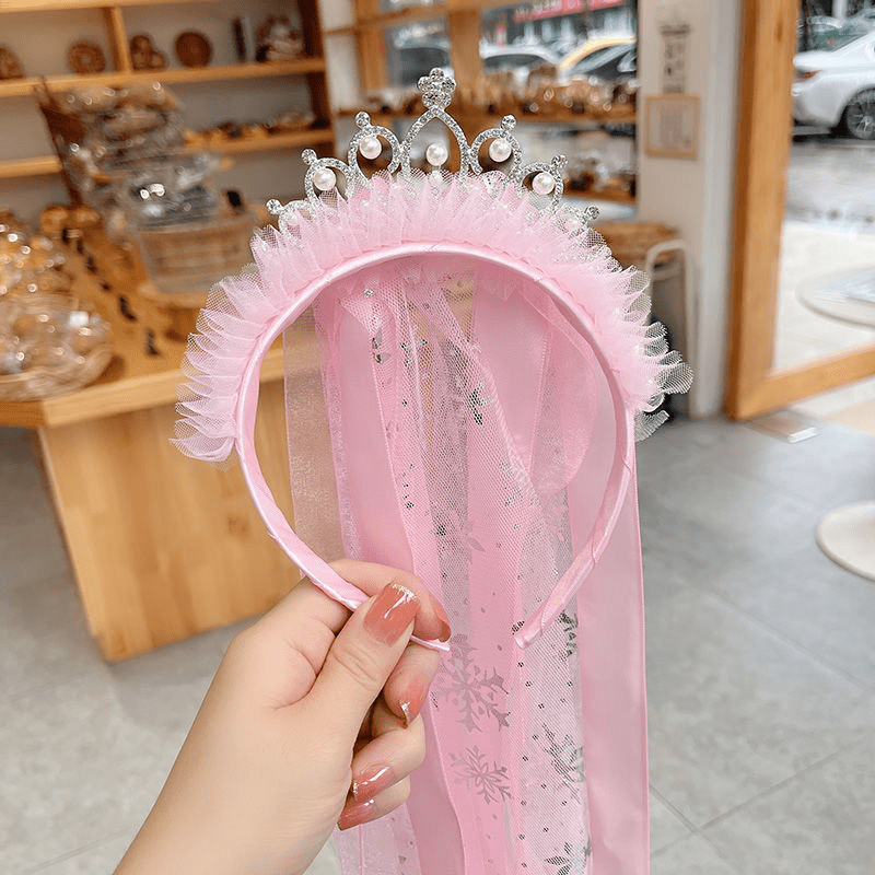 Girls Cartoon Crown Princess Headband With Mesh Decor