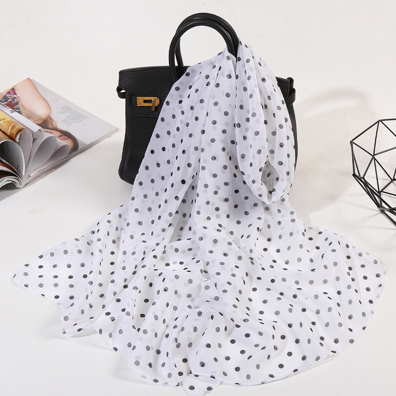 Polka Dot Chiffon Scarf Solid Shawl