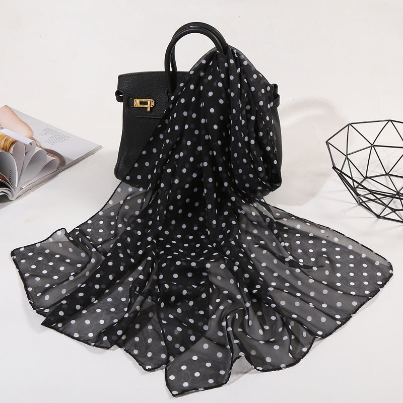 Polka Dot Chiffon Scarf Solid Shawl