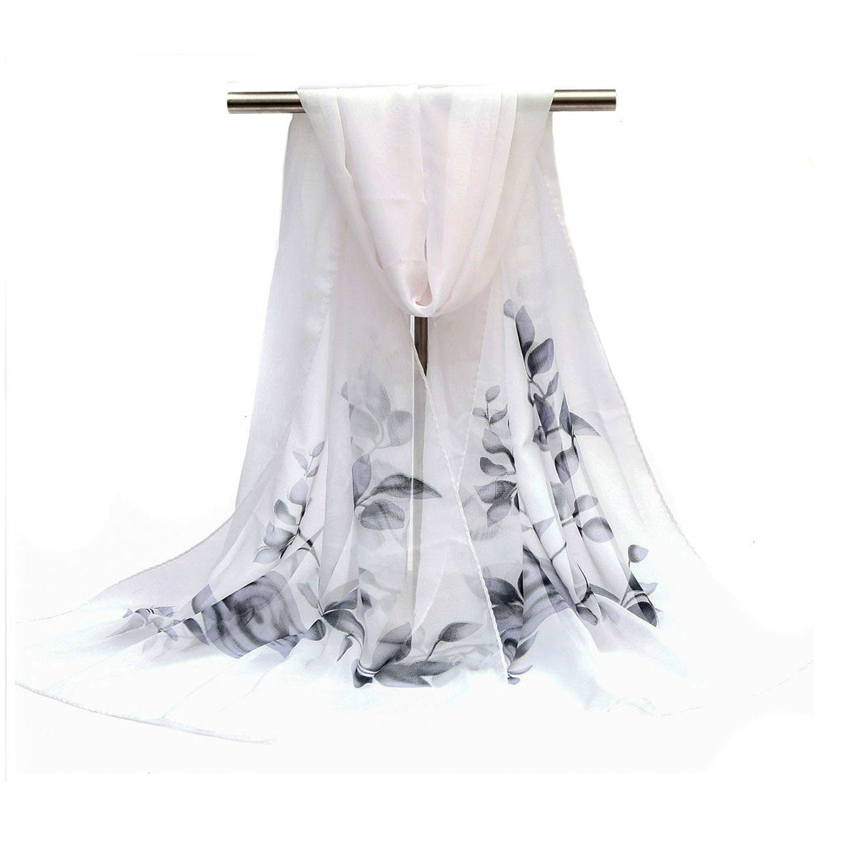Leaf Print Chiffon Scarf Solid Shawl Travel Beach Towel