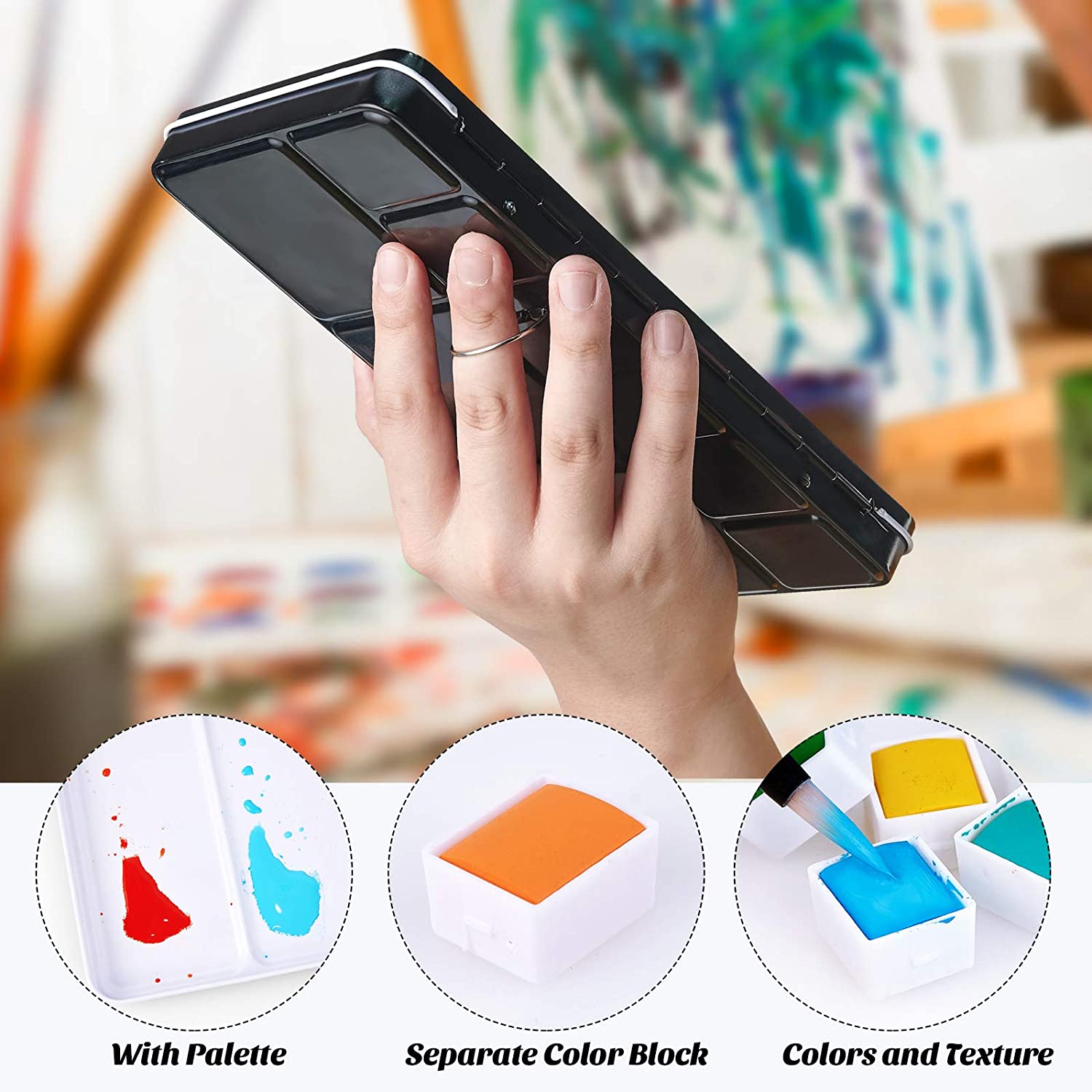12 24 36 48 Colors Solid Watercolor Paints Set With Paintbrush