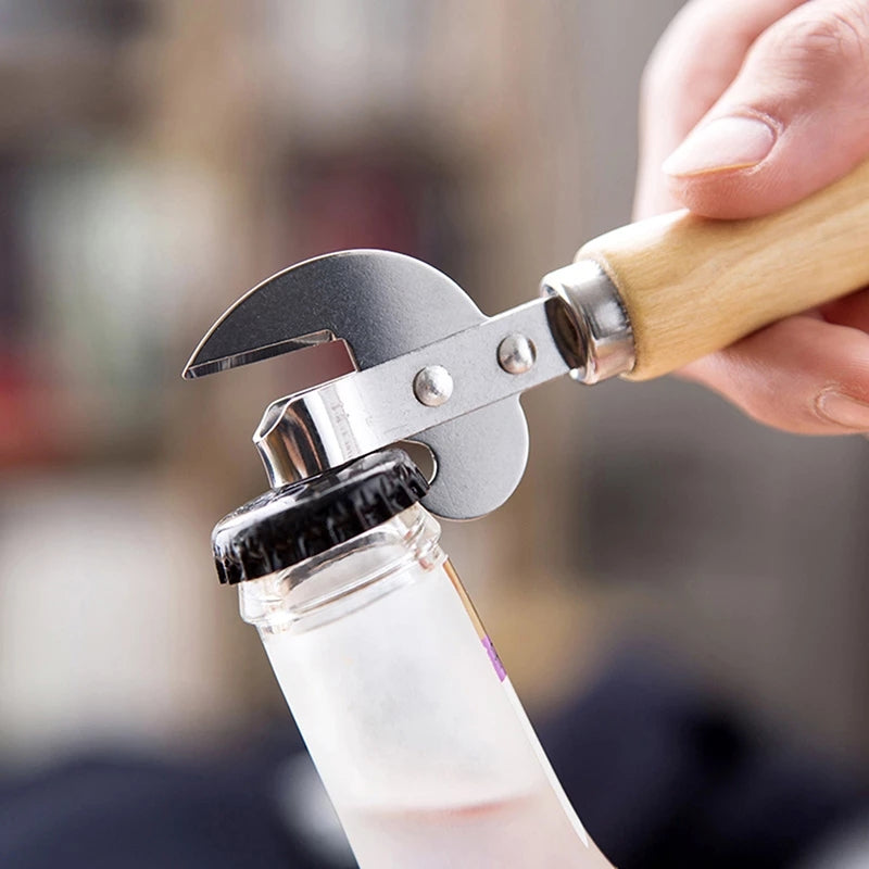 Wooden Handle Manual Can & Bottle Opener