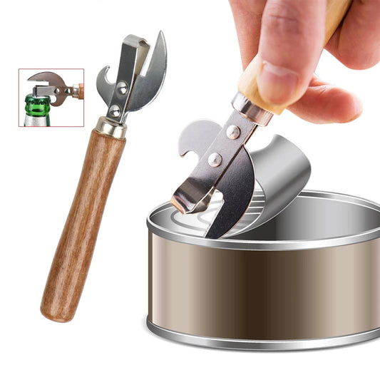 Wooden Handle Manual Can & Bottle Opener