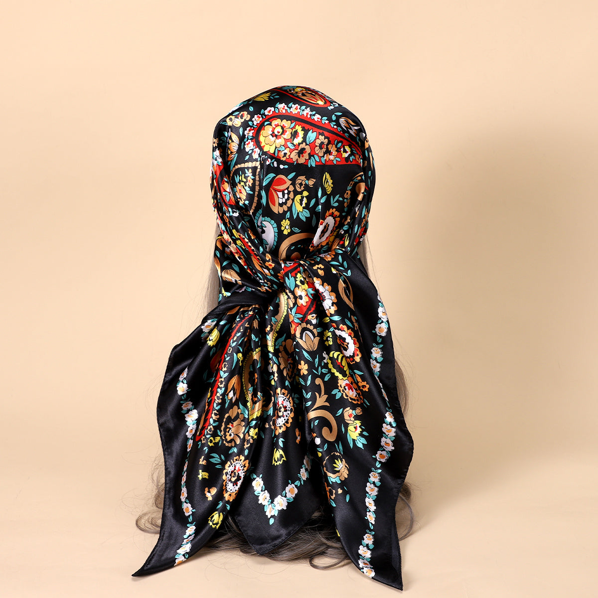 Floral Paisley Print Square Scarf Large Satin Shawl Bandana
