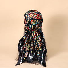 Floral Paisley Print Square Scarf Large Satin Shawl Bandana