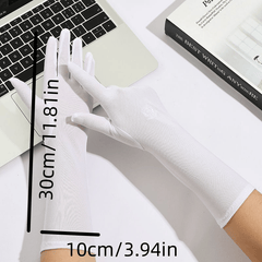 Flower Embroidery Mid Length Gloves Solid Elastic Gloves for Women