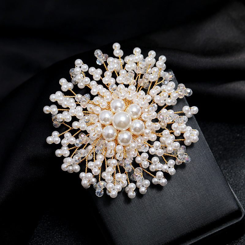 Snowflake Flower Pearl Brooch Rhinestone Pin Wedding Gift Men