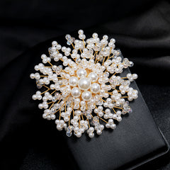 Snowflake Flower Pearl Brooch Rhinestone Pin Wedding Gift Men