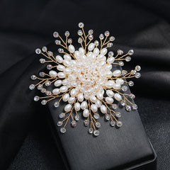 Snowflake Flower Pearl Brooch Rhinestone Pin Wedding Gift Men