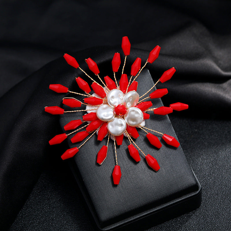 Snowflake Flower Pearl Brooch Rhinestone Pin Wedding Gift Men