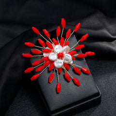 Snowflake Flower Pearl Brooch Rhinestone Pin Wedding Gift Men