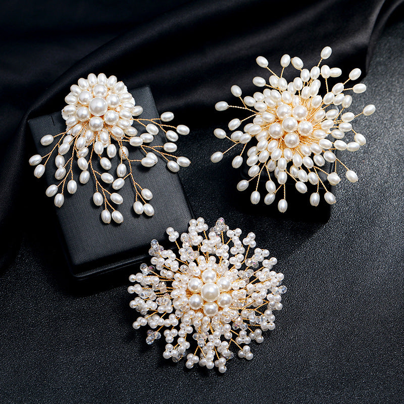 Snowflake Flower Pearl Brooch Rhinestone Pin Wedding Gift Men