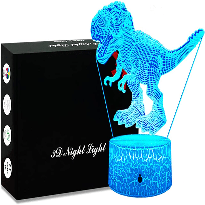 Dinosaur 3D Night Light w/ Remote & Smart Touch 16 Colors Dimmable T rex Toys