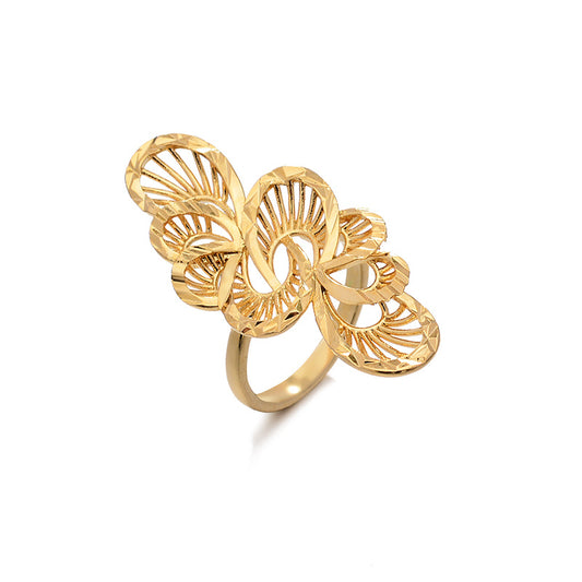 Hollow Long Flower Finger Ring 18K Plated Copper