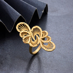 Hollow Long Flower Finger Ring 18K Plated Copper