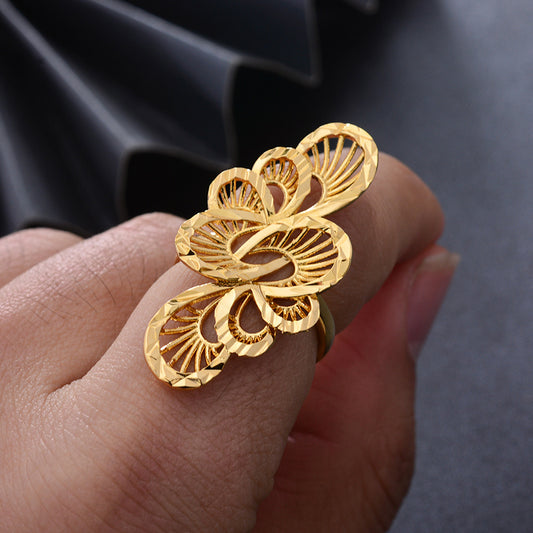 Hollow Long Flower Finger Ring 18K Plated Copper