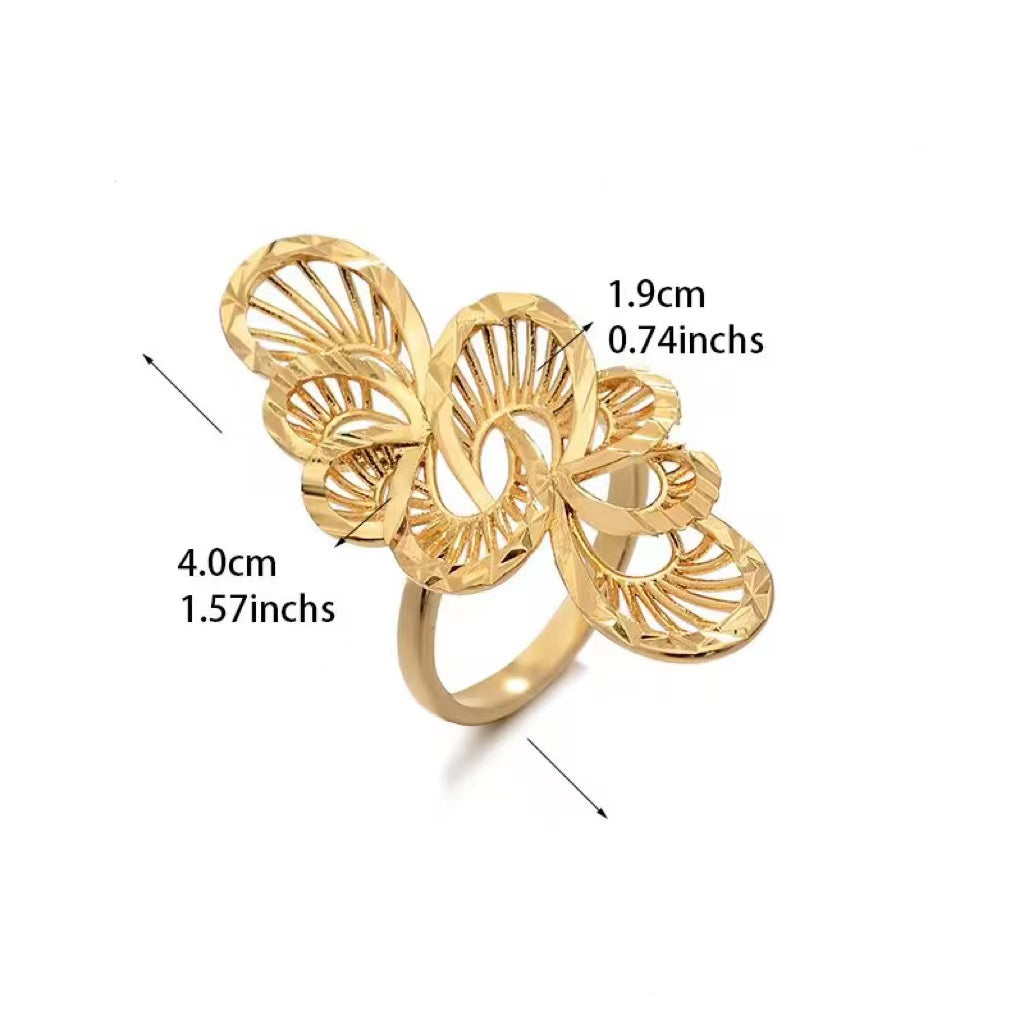 Hollow Long Flower Finger Ring 18K Plated Copper