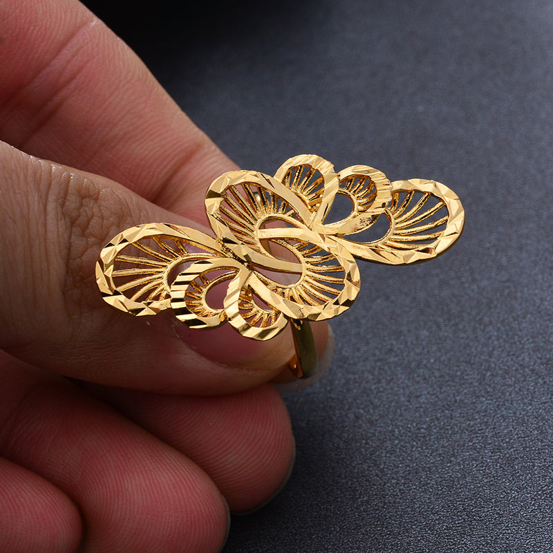 Hollow Long Flower Finger Ring 18K Plated Copper