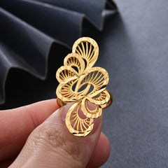 Hollow Long Flower Finger Ring 18K Plated Copper