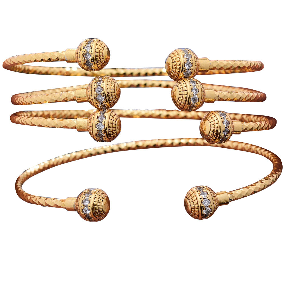 Rhinestone Inlaid Bangle Bracelet 18K Plated Copper Hand Jewelry