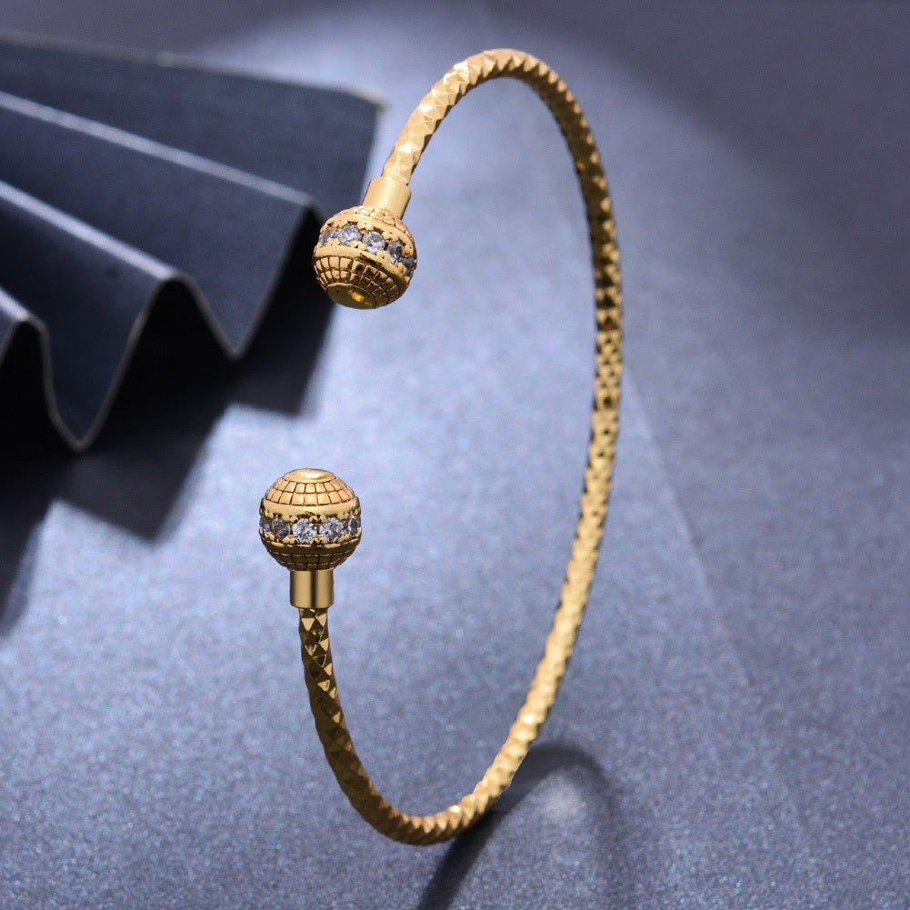 Rhinestone Inlaid Bangle Bracelet 18K Plated Copper Hand Jewelry