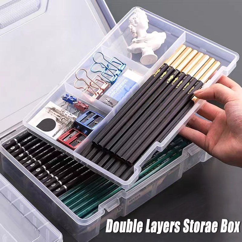 2-Deck Storage Box Office Supplies Pens Markers Tape Stickers Clip