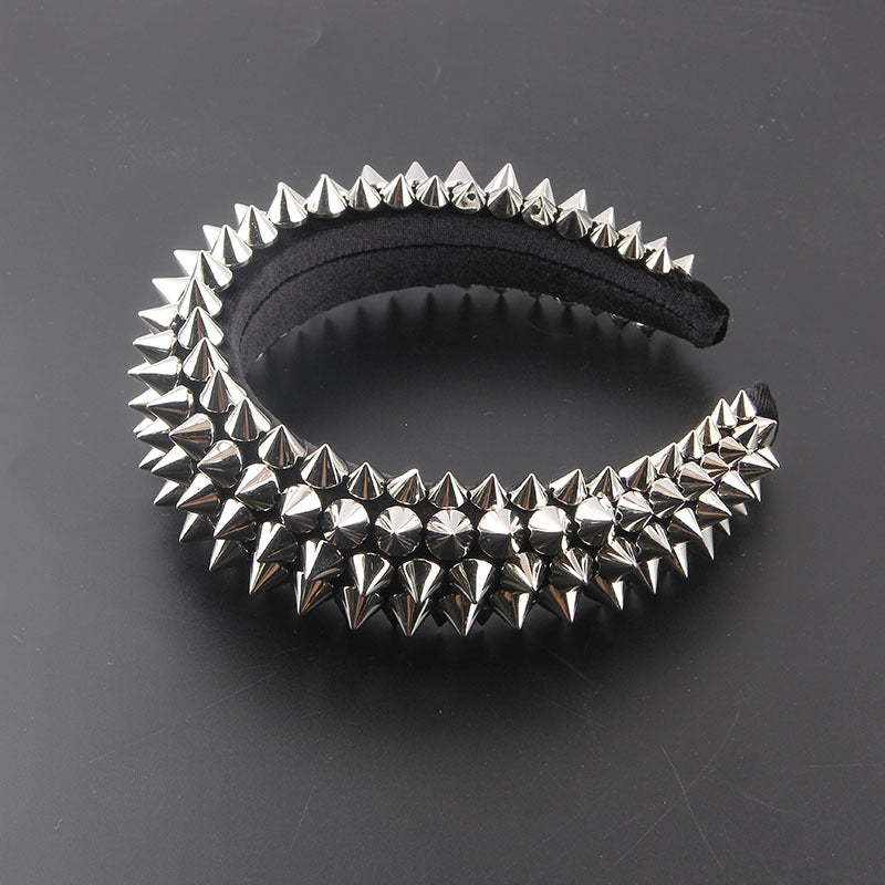 Punk Rivet Decor Headband Wide Head Hoop Headdress Padded Hair Band