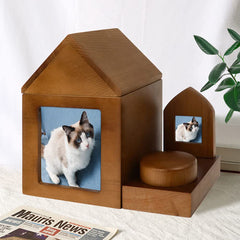 Wooden Pet Urns Set: Dog & Cat Urns with Photo Frames & Hairball Box