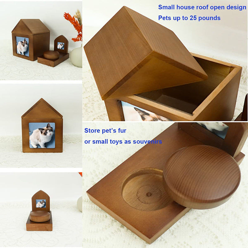 Wooden Pet Urns Set: Dog & Cat Urns with Photo Frames & Hairball Box