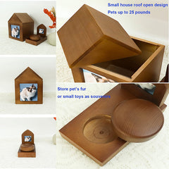 Wooden Pet Urns Set: Dog & Cat Urns with Photo Frames & Hairball Box