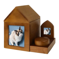Wooden Pet Urns Set: Dog & Cat Urns with Photo Frames & Hairball Box