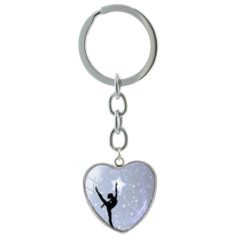 Ballet Dancing Keychain Glass Gem Stainless Steel