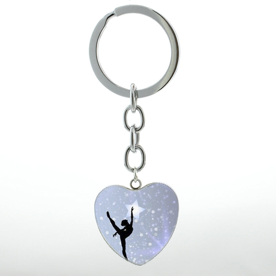 Ballet Dancing Keychain Glass Gem Stainless Steel