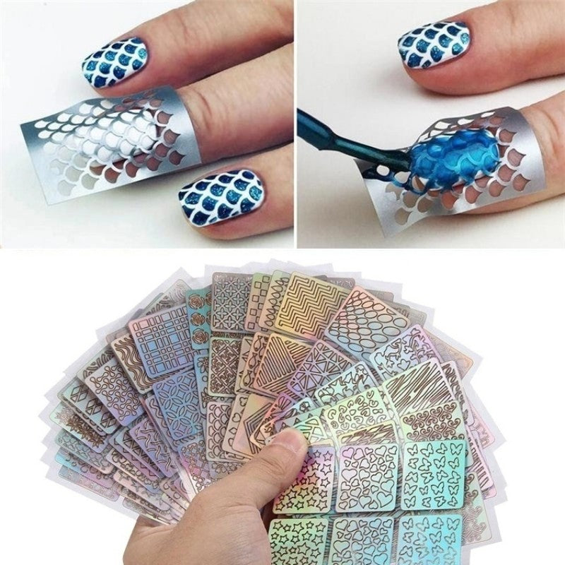 24 Sheet Mixed Laser Cutout Stickers Nail Stamping Plates Set