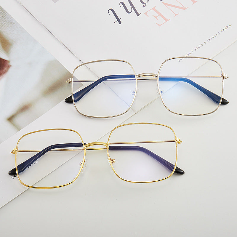 Square Clear Lens Glasses For Women Men Mod Metal Frame Anti Light Glasses